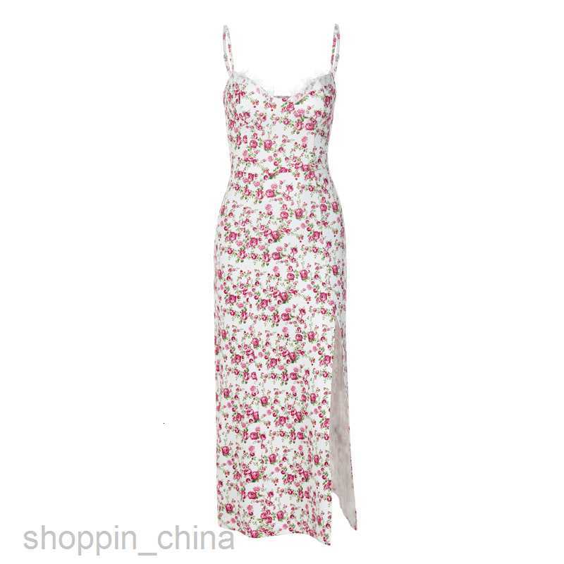 Basic Casual Women Dresses Summer Explosive New Small Flower Split Sling Dress for Women