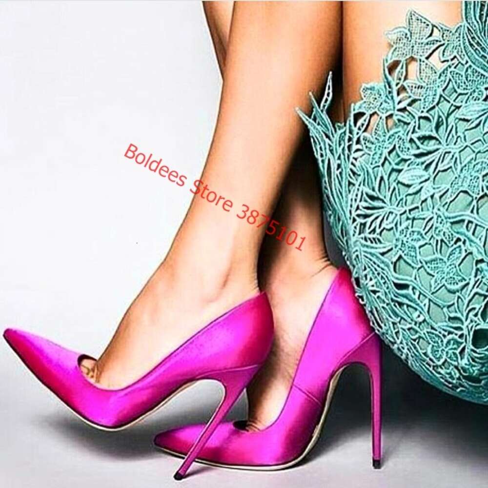 Sexy Silk Satin High Pointed Toe 12Cm Stiletto Heels Shallow Pumps Green Blue Wedding Dress Shoes Big Size 45