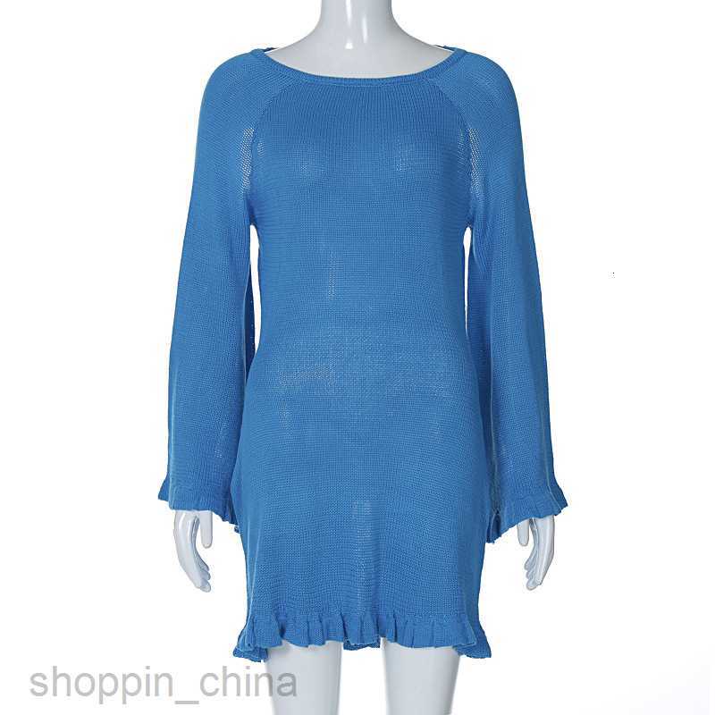 Basic Casual Women Dresses Woolen sexy lace up backless dress style spring new flared long sleeved solid color short skirt