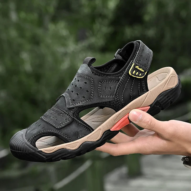 Genuine Leather Casual Sandals Shoes for Men Outdoor Walking Slippers Hiking Men Shoes Breathable Summer Sandals 240612