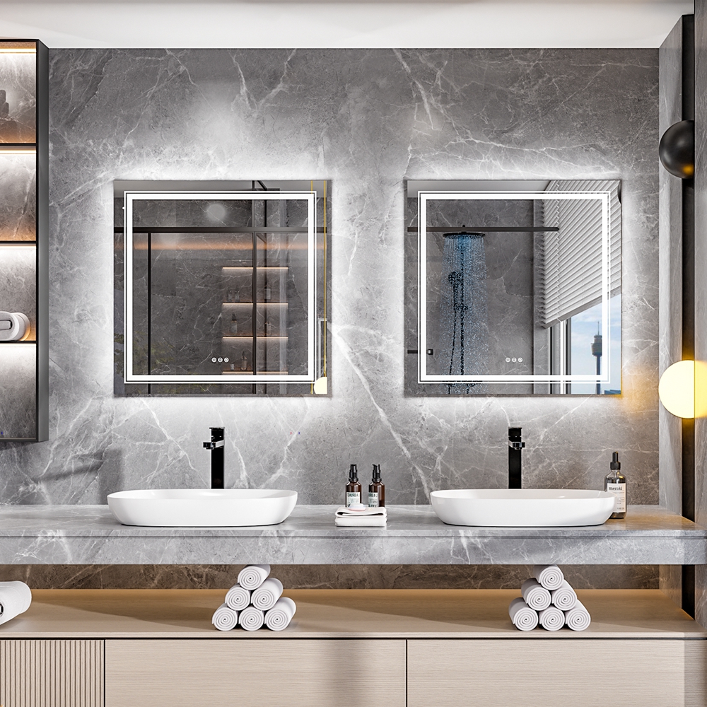 Led Lighted Bathroom Mirror: 900 * 900mm Round Wall Mounted Led Backlit Vanity Mirror with Adjustable 3 Lights Demister Pad oversea warehouse dropship