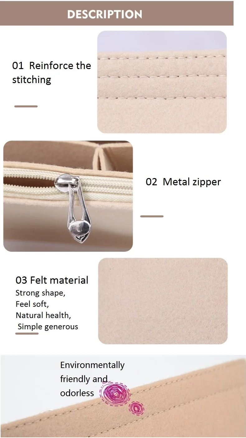 3 Suitable for Evelyn Saddle Felt Insert Handbag Organizer Travel Wallet Portable Makeup Bag 240531 4