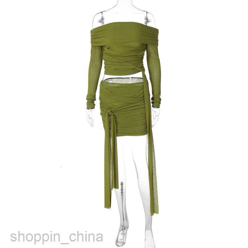 Basic Casual Dresses women's sexy layered one line collar long sleeved short patchwork ribbon pleated short skirt set