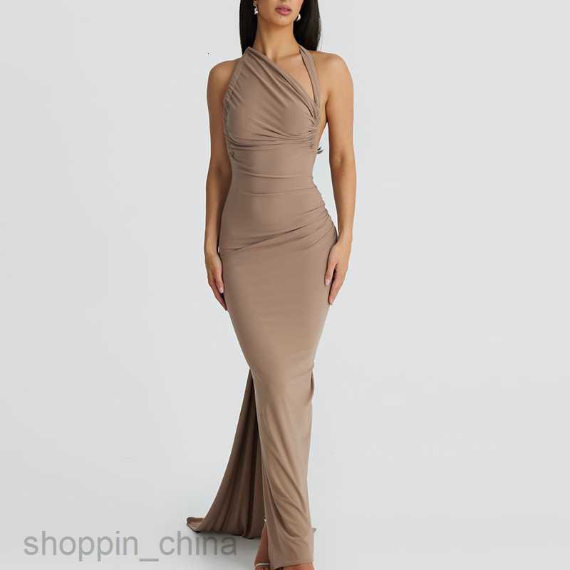 Basic Casual Women Dresses new sexy backless style slim fit fish skirt bottom hanging neck drawstring dress for woman