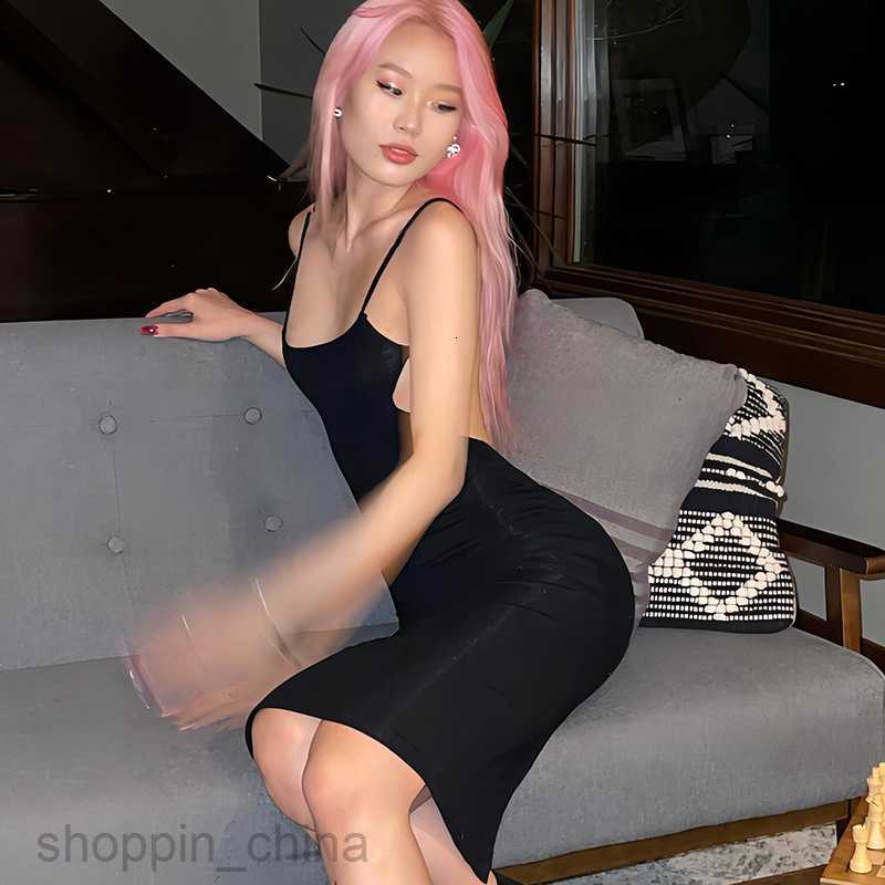 Basic Casual Women Dresses Fengxin Women's Wear Solid Color Royal Sister Style Sexy Backless Mid length Suspended Dress for Woman