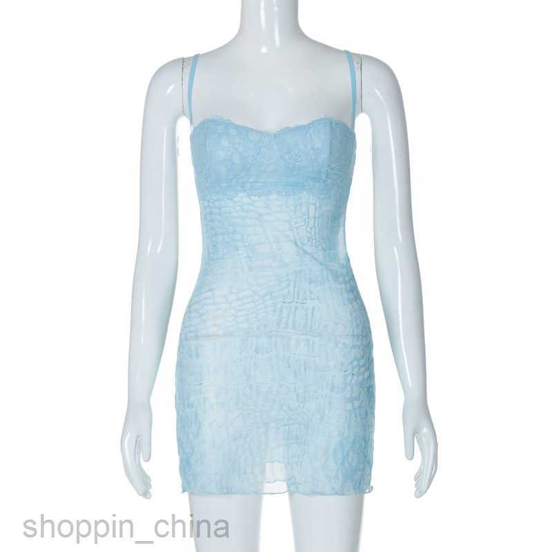 Basic Casual Dresses Women's Summer Sexy Hollow Wrapped Chest Style Mesh Animal Pattern Short Sling Dress for Women