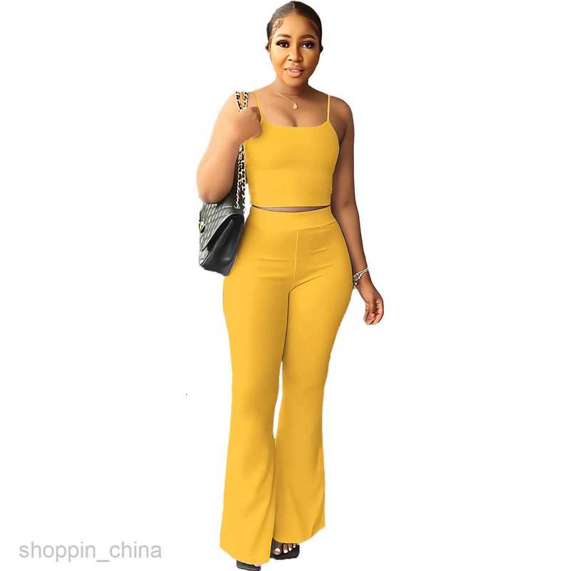 Women's Tracksuits Women's solid Camisole slim Bell-bottoms simple fashion suit Sets