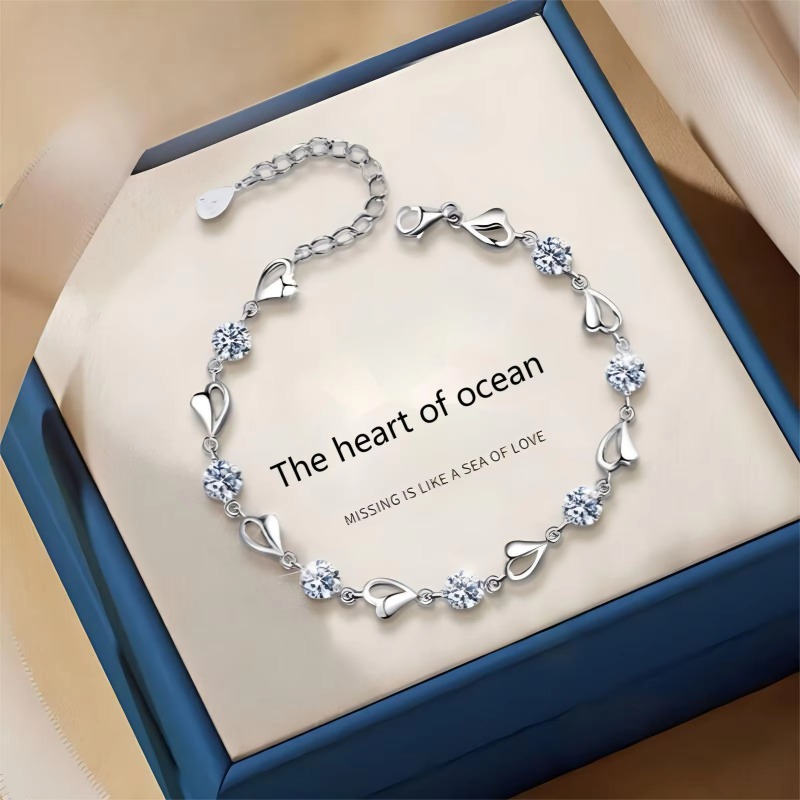 Designer Bracelet Dainty Fashion Classic 925 Sterling Silver Cubic Zircon The Heart Of Ocean Bracelet Gift For Women