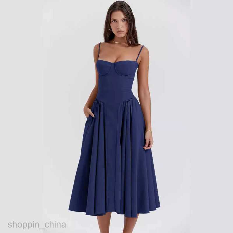 Designer Summer women skirt vintage maxi dress court style sexy wear halter dress Floral solid color new Dresses G05