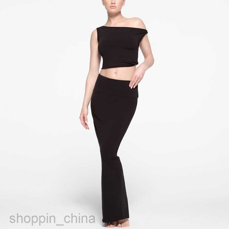 Two Piece Dress Sets Feng Summer New Women's Solid Color Sleeveless Tank Top Wrapped Hip Long Dress Two Piece Fashion Set for Women