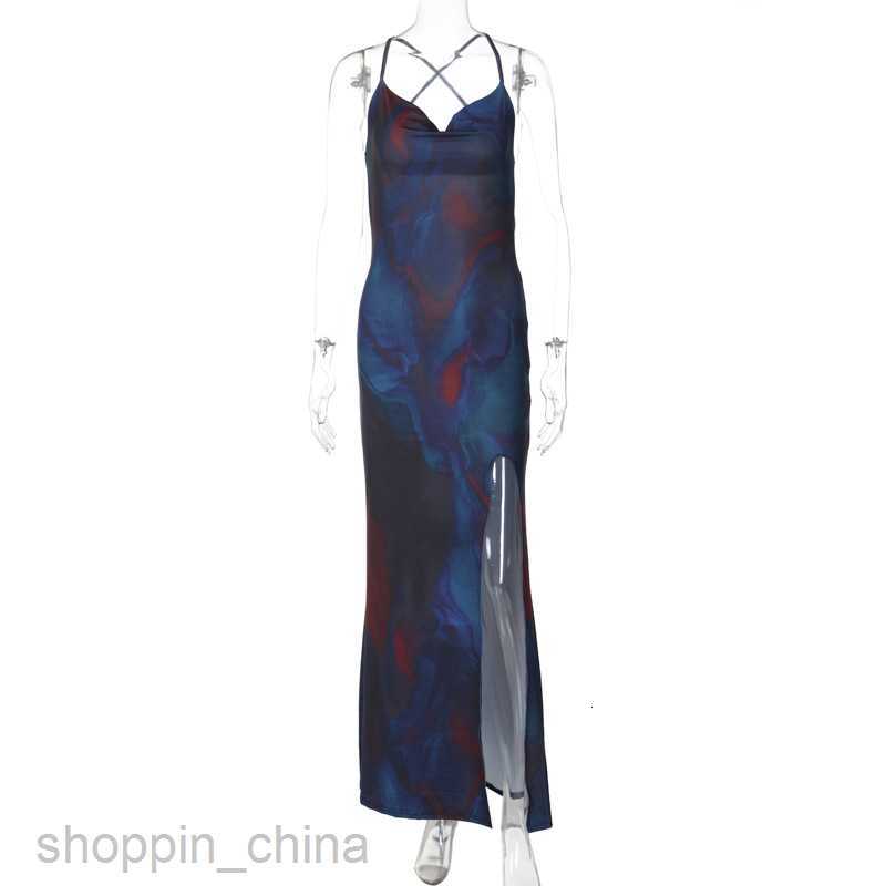 Basic Casual Women Dresses Women's clothing summer new fashion print backless split vacation casual camisole dress for women