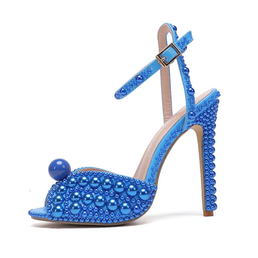 2024 Autumn New Fish High Slim Heels Shallow Mouth Water Diamond Pearl Women's Single Wedding Shoes