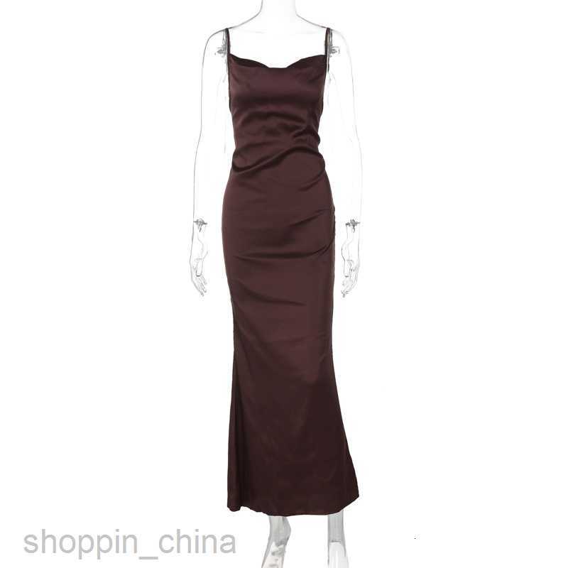 Basic Casual Women Dresses Summer Elegant Style New Solid Color Splicing Lace up Waist Tie Long Slim Hanging Strap Dress for Women