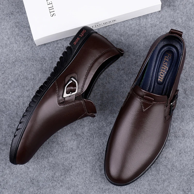 Mens Casual Genuine Leather Shoes Soft Slip on Loafers Non Slip Breathable Driving Flats Spring Walking Business Shoes Mocassin 240612