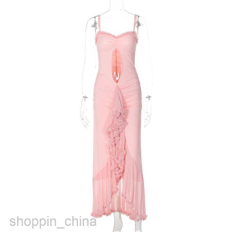 Basic Casual Women Dresses Feng Summer New Women's Sexy Hollow Mesh Lace Irregular Sling Dress for Women