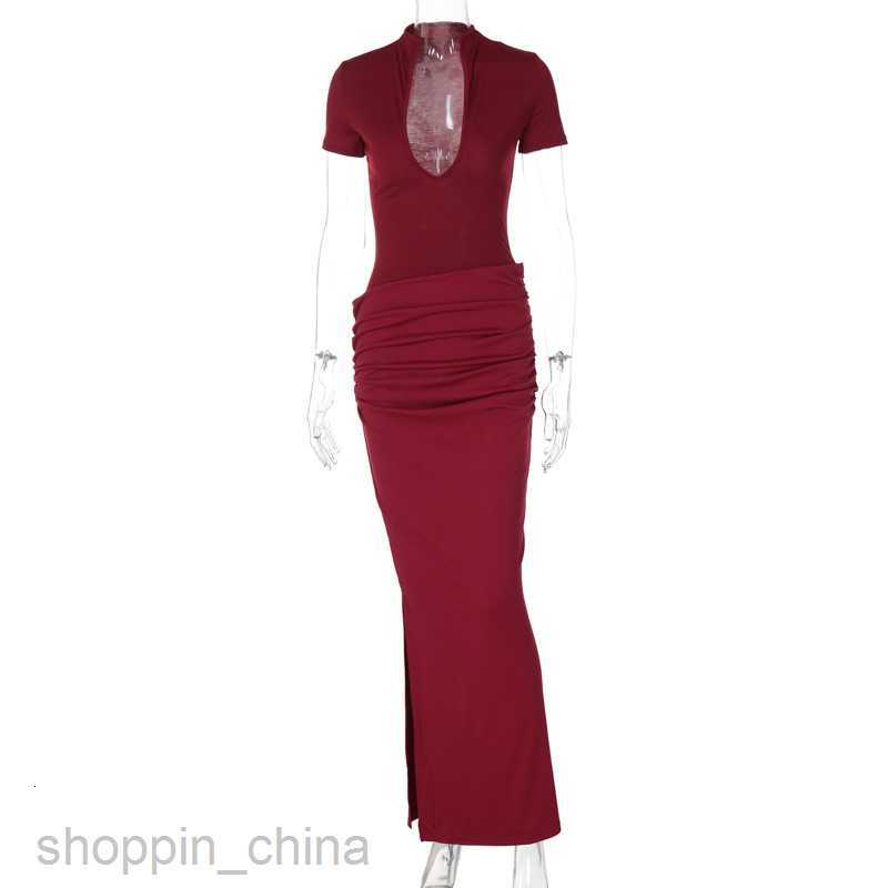 Basic Casual Women Dresses Spring New Women's Sexy Deep V Short sleeved Solid Color Spicy Girl Style Pleated Long Dress