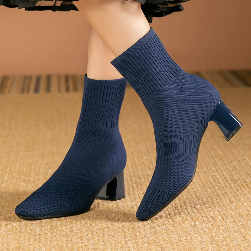 Womens boots large fashionable knitted non slip rubber sole boots heel height 5cm 250225