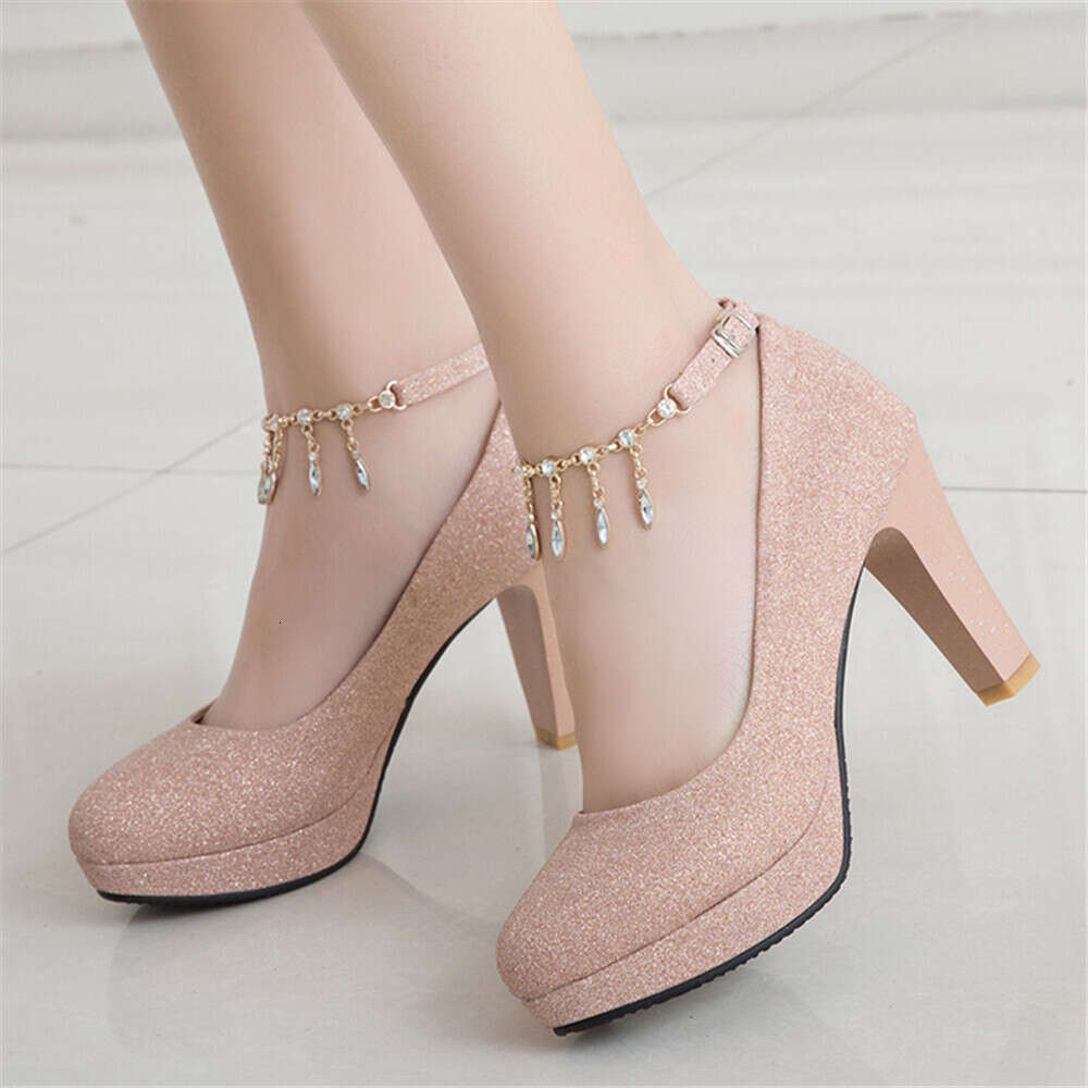 Spring Gold High Heels Platform Woman Pumps Autumn 2023 Crystal Ankle Ctrap Wedding Shoe Tacones Mujer Sier Pink 31-43