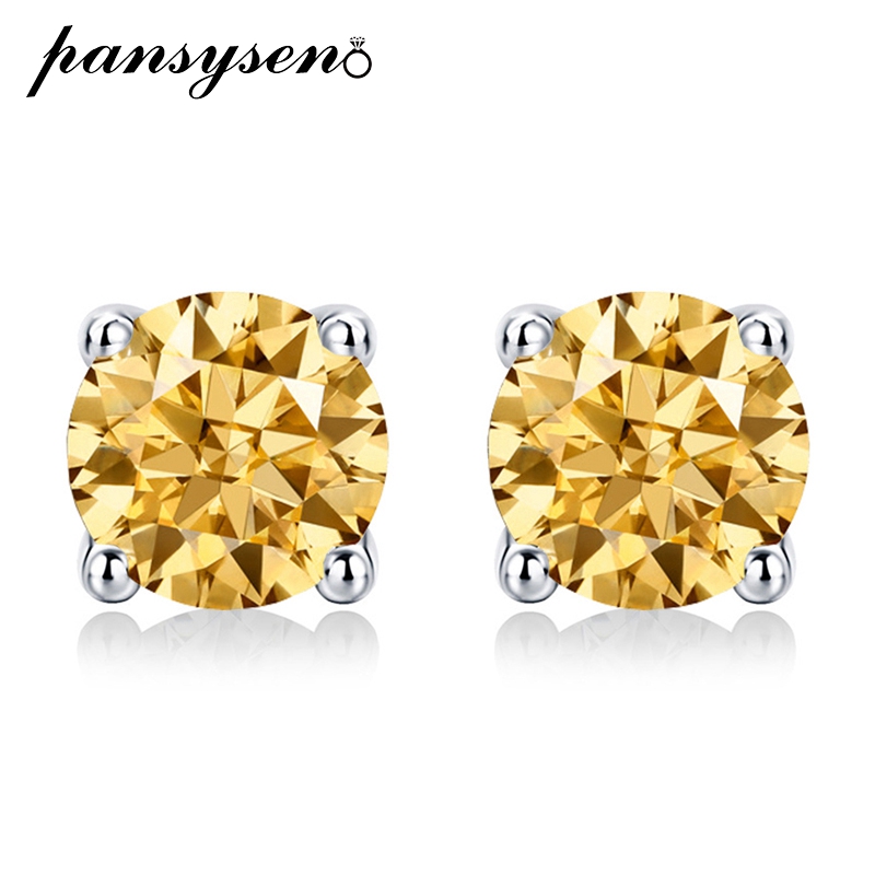 PANSYSEN Yellow Moissanite Earring S Sterling Sliver Plated with White Gold Earring for Women Man Sparkling Fine Jewelry 23e65
