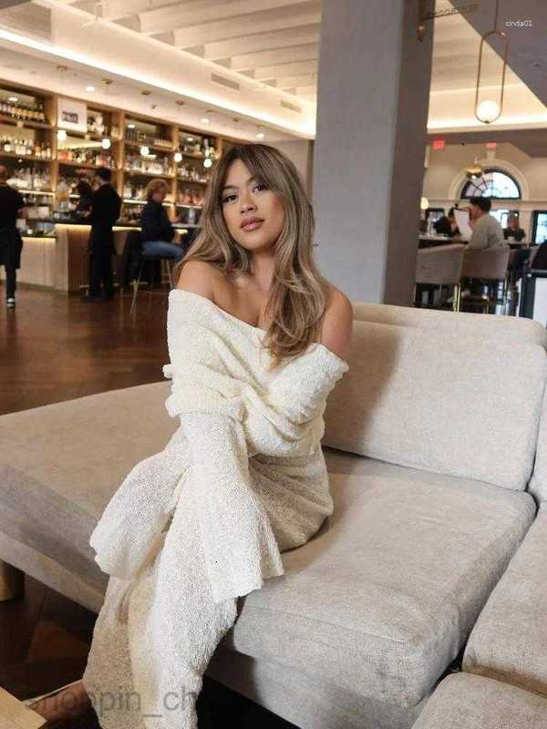 Casual Dresses Women's Summer Slash Neck Sunscreen Maxi Dress Chic Long Sleeve Bodycon Knitted Vestidos Female Elegant Holiday G05