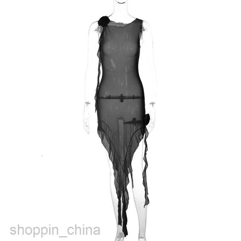 Basic Casual Dresses style characteristic new women's perspective gauze sexy backless lace splicing ear edge dress