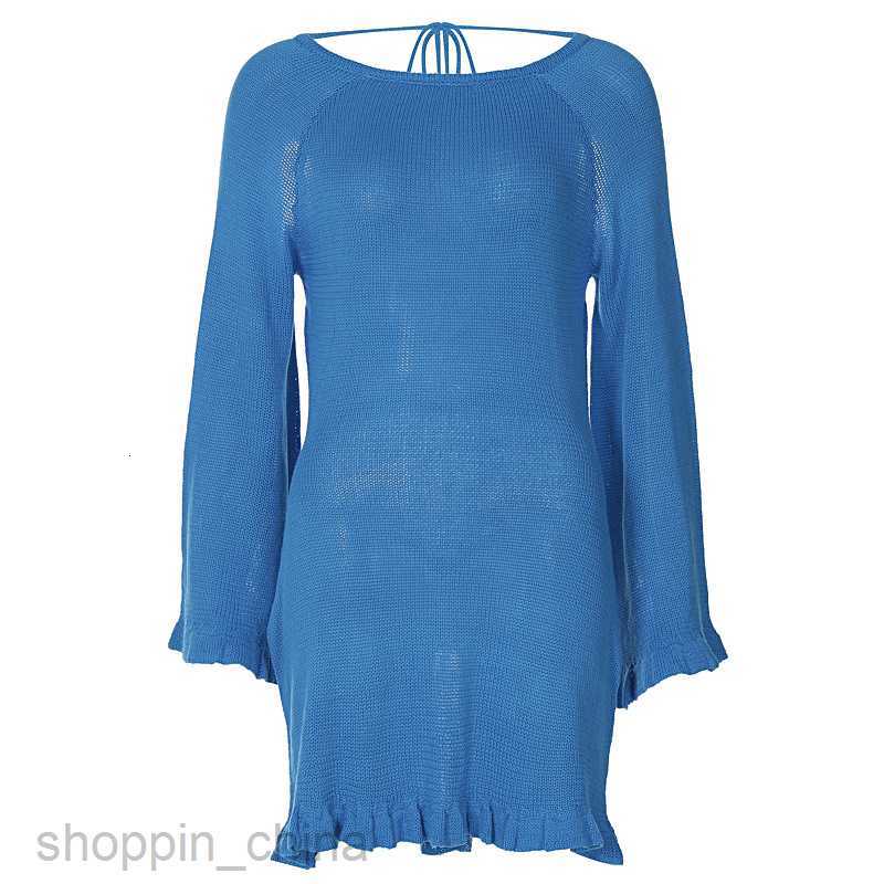 Basic Casual Women Dresses Woolen sexy lace up backless dress style spring new flared long sleeved solid color short skirt