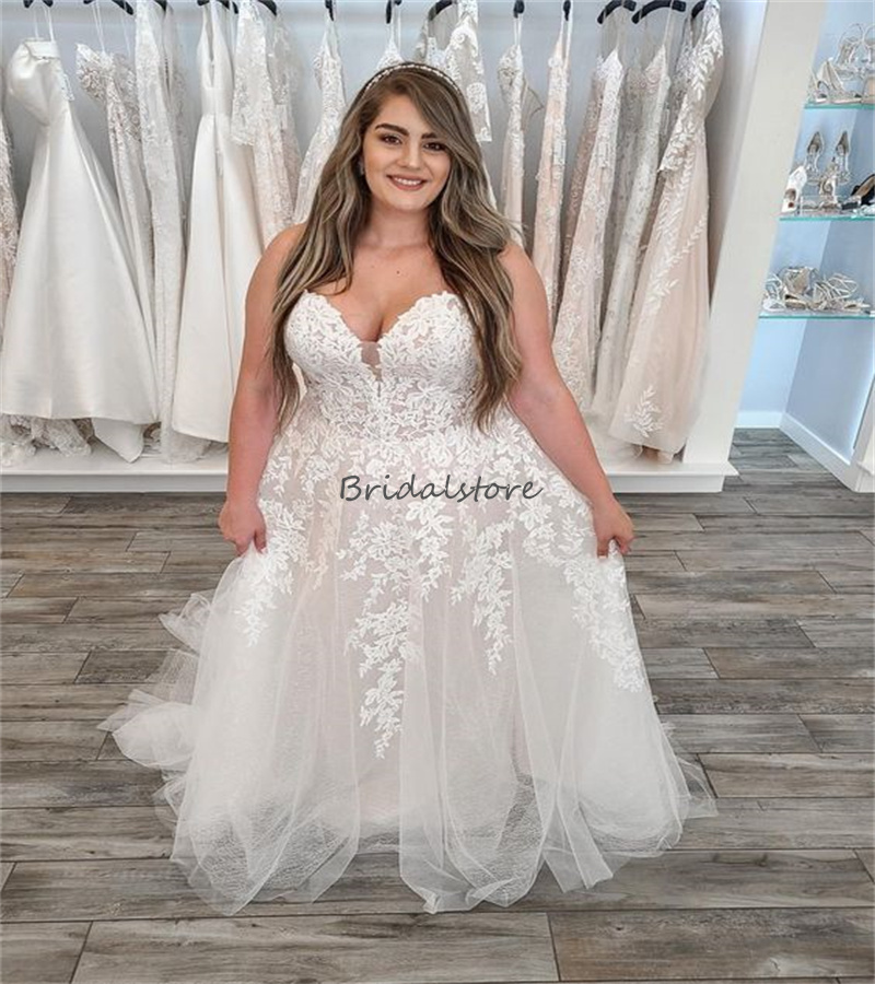Boho Plus Size Wedding Dress 2024 Sweetheart Appliques Lace Country Garden Bride Dress Elegant Women Country Civil Beach Bridal Dress Vestios Novias R