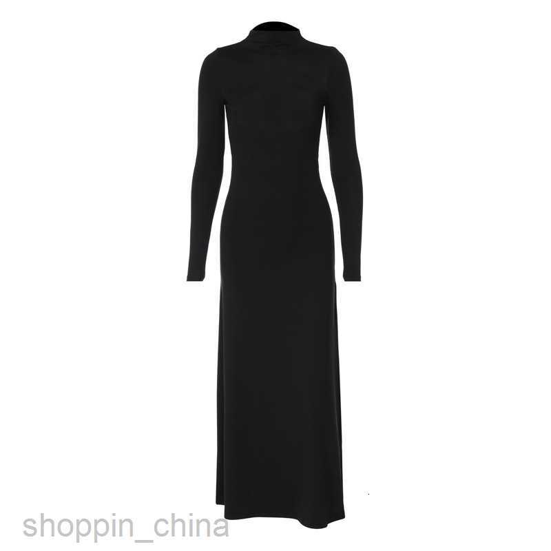 Basic Casual Dresses Feng Spring New Women's Long sleeved necked Sexy Open Back Split Long Dress Fashion Dress