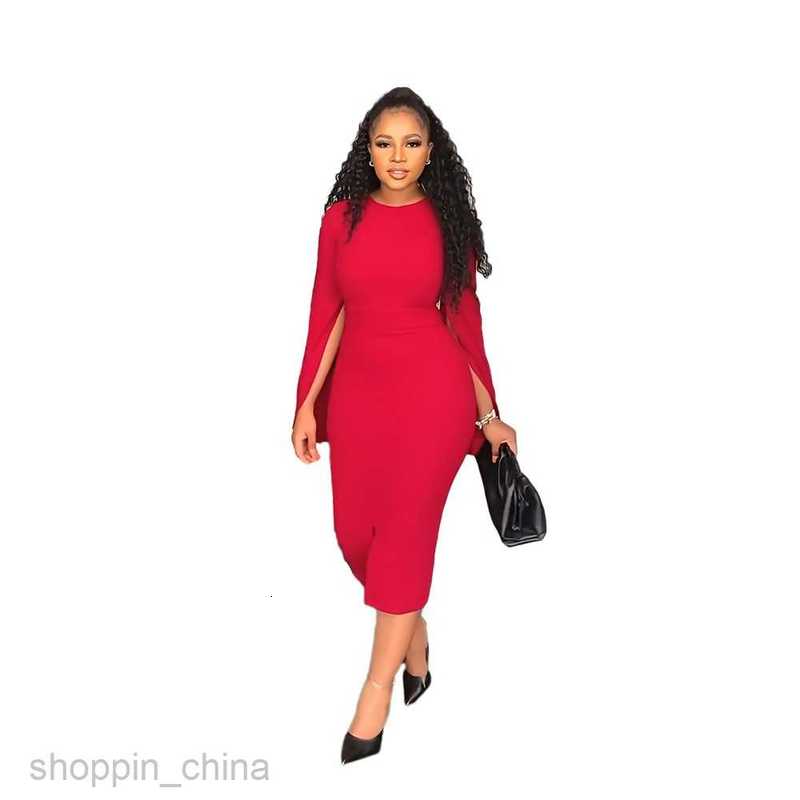 Basic Casual Women Dresses women's solid color casual round neck split sleeve slim fitting dress