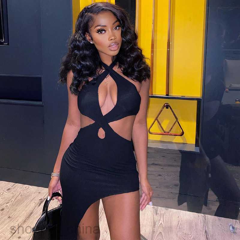 Basic Casual Dresses Spring Women's Wear Hanging Neck, Backless Solid Color Hollow out Dress Women Shirt Dress