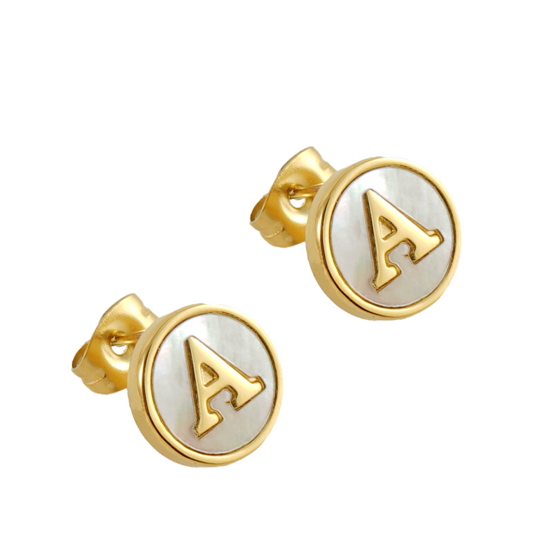 Non Tarnish 18k Gold English Letter Stud Earrings Designer Jewelry Natural Shell Alphabet Initial Name Ear Rings for Woman Girls Luxury Jewelry Gift
