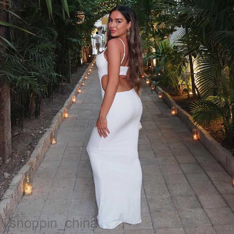 Basic Casual Women Dresses Women's fashion spring new sexy open-back hollowed-out long dress suspenders fitted dress
