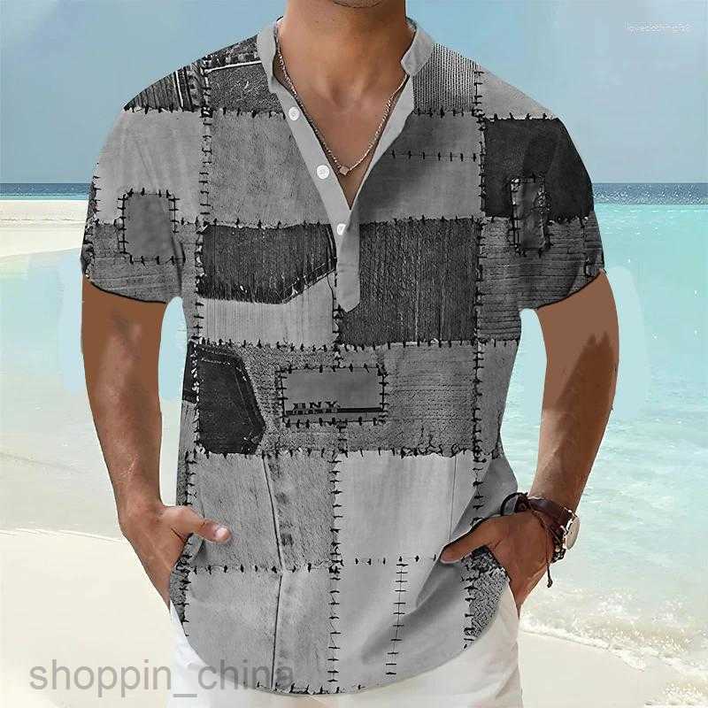 Men's Casual Shirts Vintage Shirt For Men Patch Pattern 3D Print Funny T Summer Short Sleeve Clothing Button Down Tops G05
