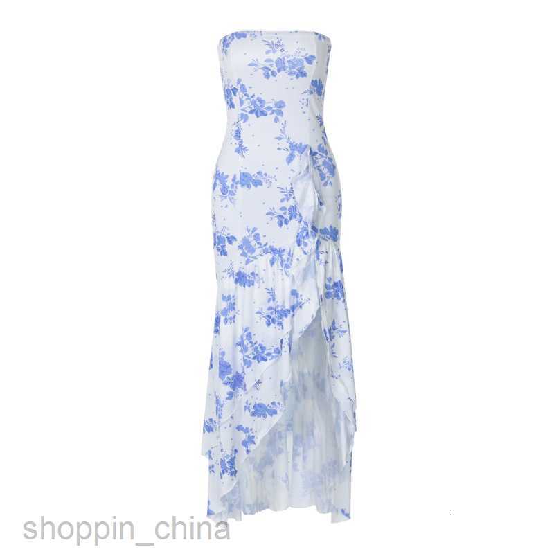 Basic Casual Women Dresses Women's Summer Fragmented Flower Dress Elegant and Versatile Bra Medium Style Ruffle Edge Folded and Wrinkled Skirt fo