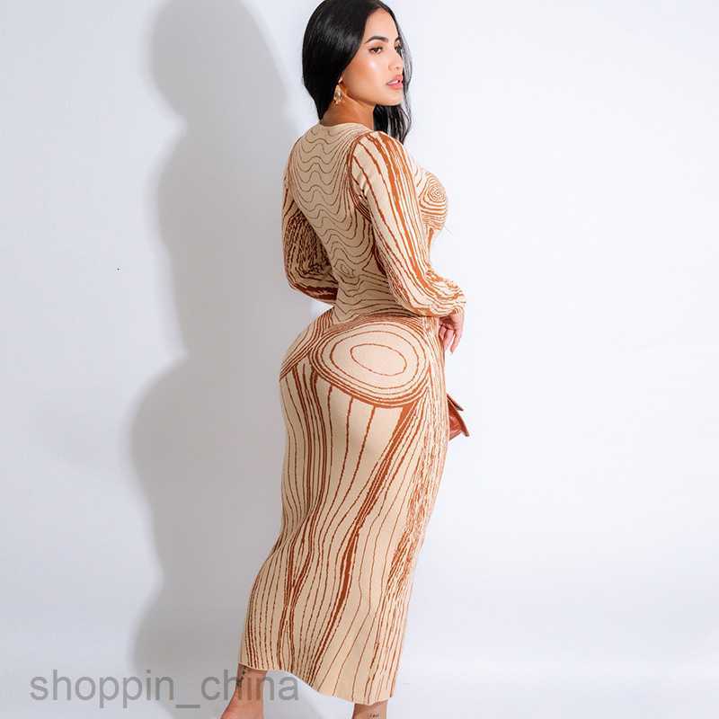 Basic Casual Women Dresses Women Spring New Fashionable Abstract Copying Human Body Print Long style Wrapped Hip Long sleeved Dress for Woman