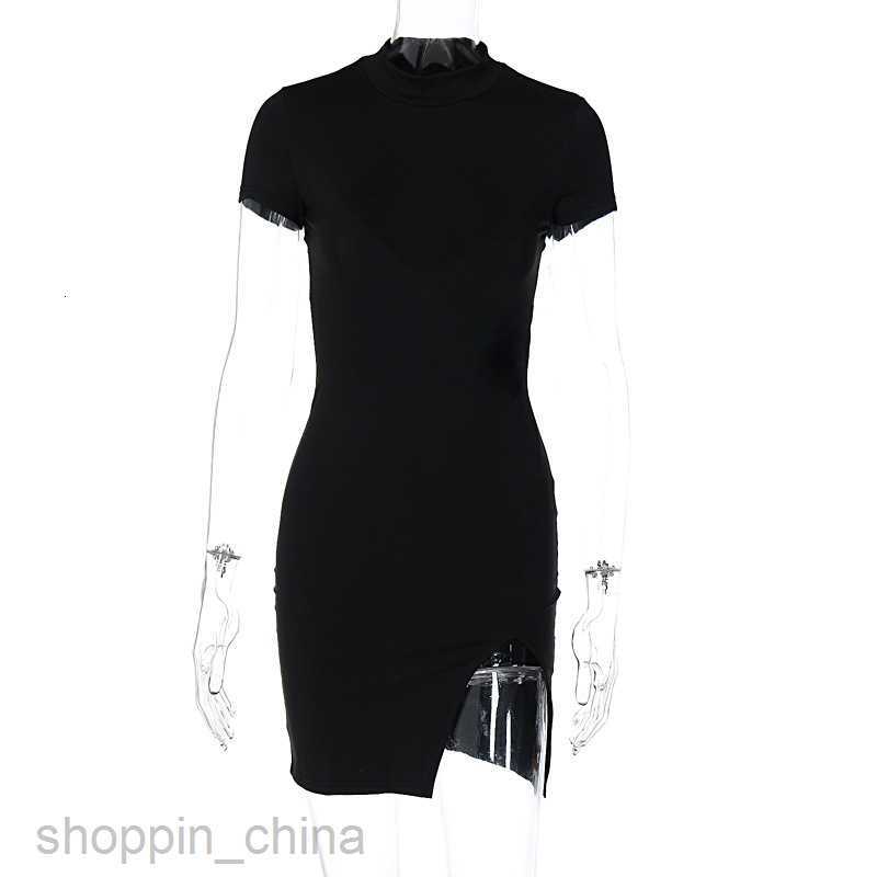 Basic Casual Dresses Split Dress Summer New Short Sleeve Neck Sexy Open Back Style Lace up Dress