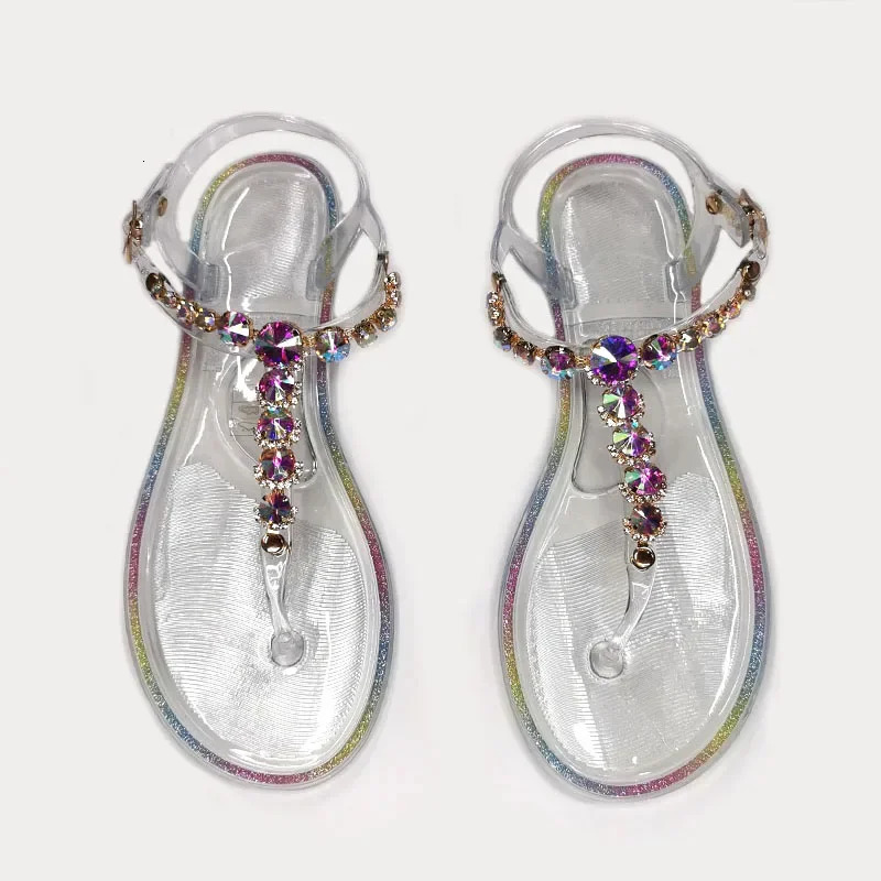 2024 PVC Beach Women Summer Sandal Woman Jelly Shoes Diamond Transparent Flat Outdoor Ladies Sandals Large Size 42 240613