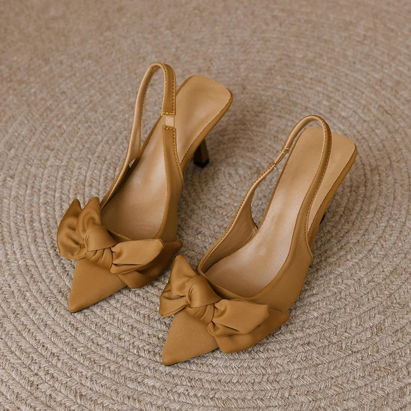 Womens Shoes Pointed Toe Shallow Nude Pink Diamond Low Heel Back Strappy Green Heels Sandals Butterfly-knot 240613