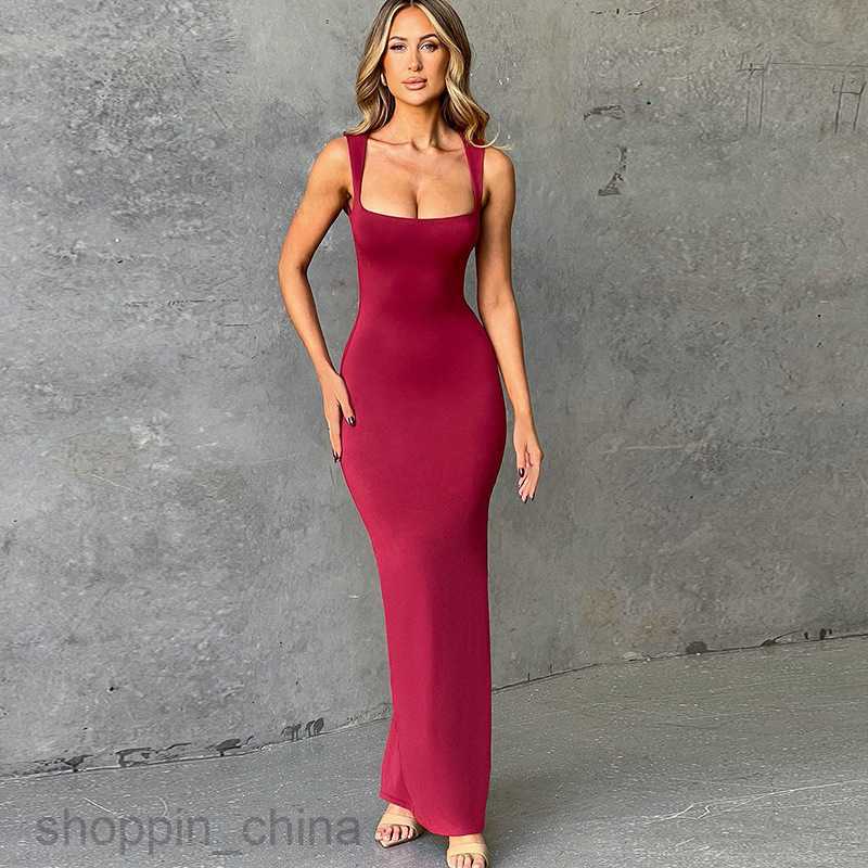 Basic Casual Dresses Women's Fashion Solid Color Temperament Style Sexy Square Neck Double layered Versatile Wrapped Hip Dress for Women