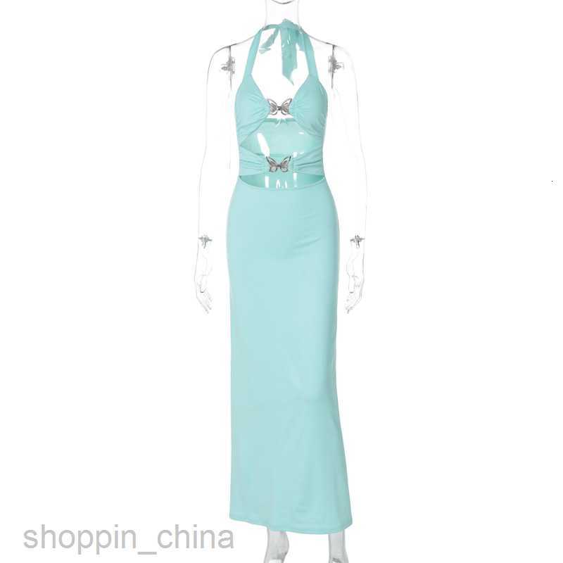 Basic Casual Dresses Women's Summer New Fashion Metal Butterfly Sexy Hollow Hanging Neck Dress