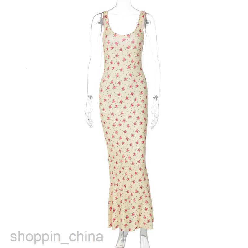 Basic Casual Women Dresses floral long fishtail skirt summer new print fashion trend suspender dress