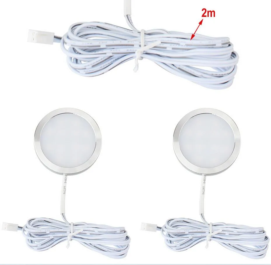 Under Cabinet Lamp 2W DC12V Aluminum LED PUCK LIGHT for Bedroom Closet Showcase Wardrobe Cupboard Bookcase Nightlights LL