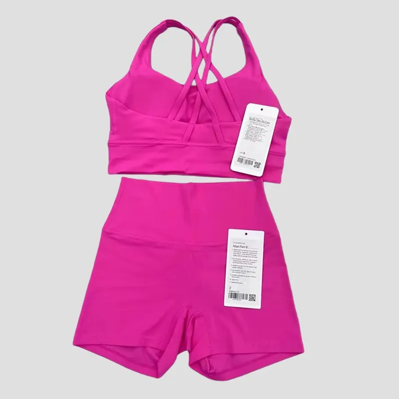 Women Two Pieces Yoga Set Backcross Sport Bra Fiess Tank Top High Waisted Workout Tights Biker Gym Shorts Tracksuits Activewear