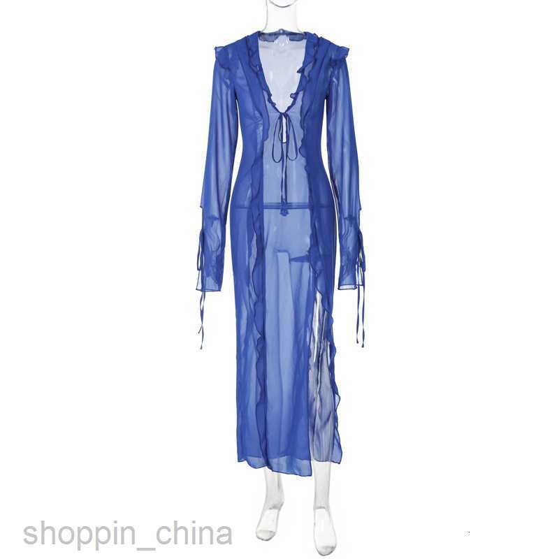 Basic Casual Women Dresses Feng Spring New Women's Sexy Perspective Reverse Side Lace V-neck Split Dress for Women