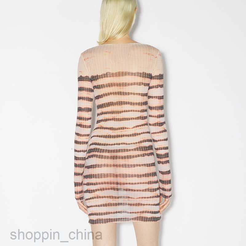 Basic Casual Women Dresses style sexy perspective long sleeved striped printed fashion style versatile slim fit dress for woman