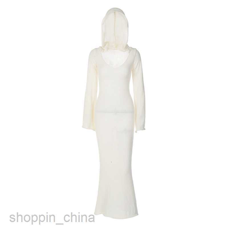 Basic Casual Women Dresses New hooded fashion item women's solid color loose long sleeved sexy and slightly transparent street style dress