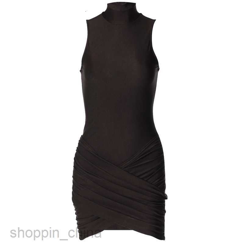 Basic Casual Dresses New Women's Fashion Neck Sleeveless Zipper Solid Color Panel Pleated Wrapped Hip Dress