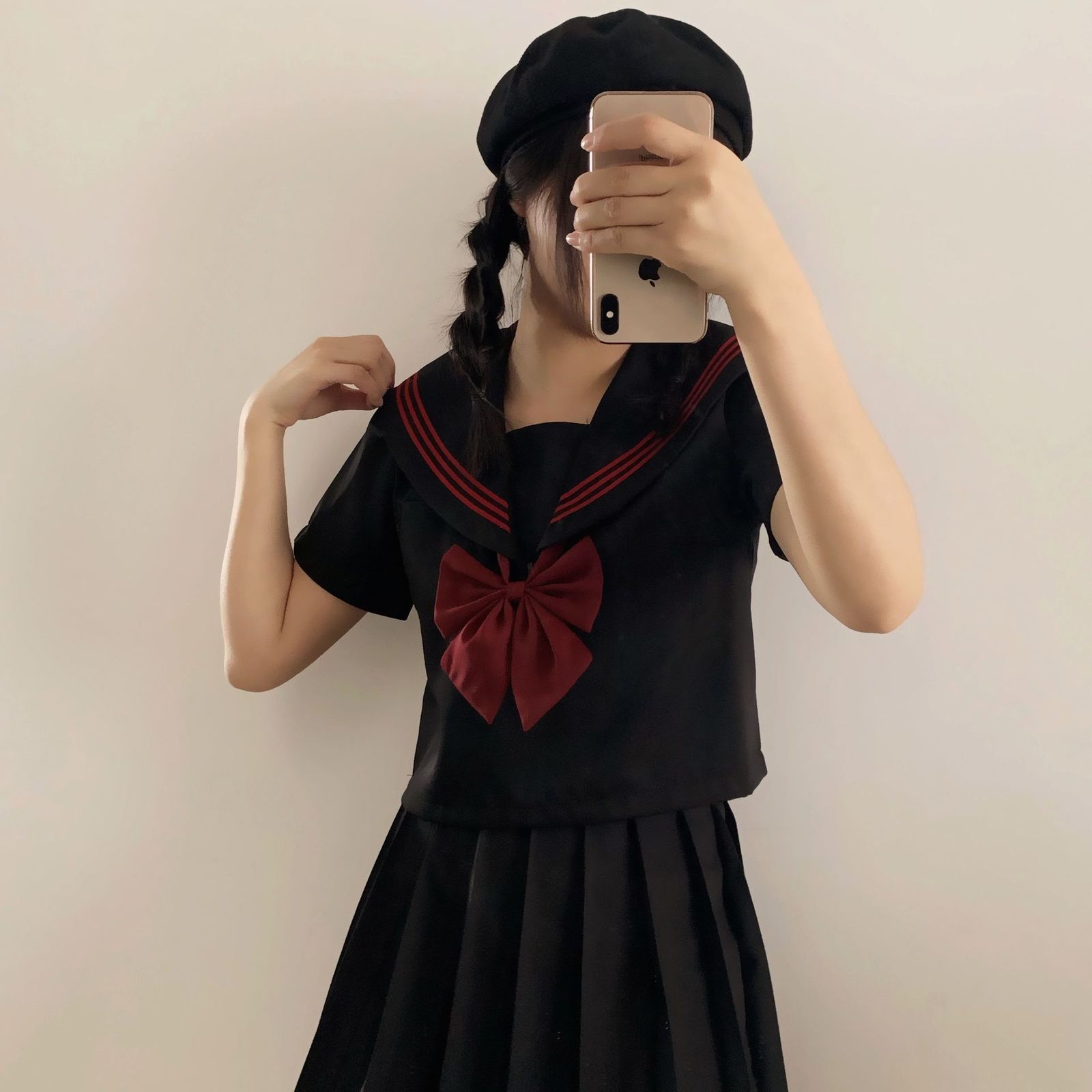Black red and red three orthodox basic JK uniforms sailor suits middle suits Japanese female student class uniforms