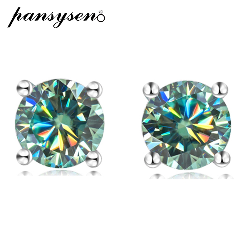 PANSYSEN 100% 925 Sterling Silver 2CT Round VVS1 Real Moissanite Stud Earrings for Women Wedding Engagement Fine Jewelry Gift