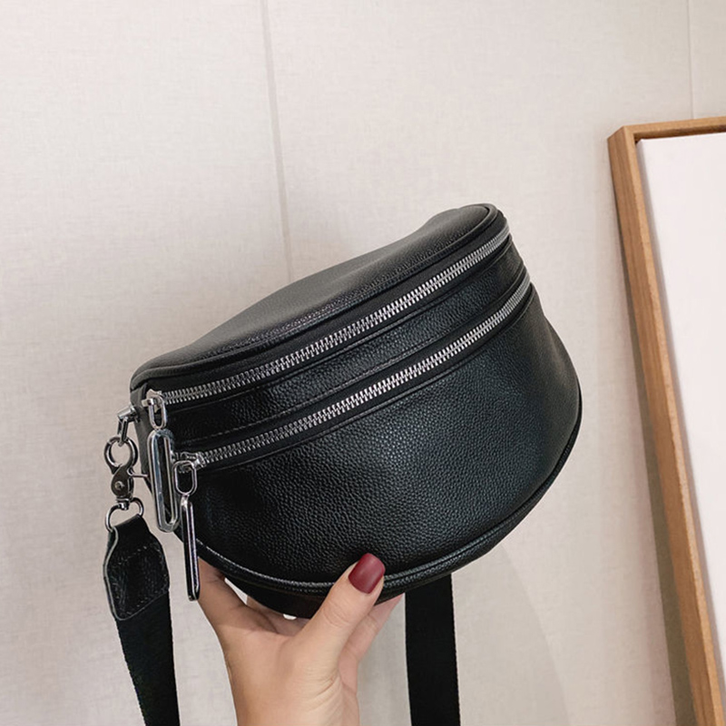 Simple Style Women Shoulder Bags Large Capacity Saddle Crossbody Bag Purse Black PU Leather Female Handbag Clutch Packs